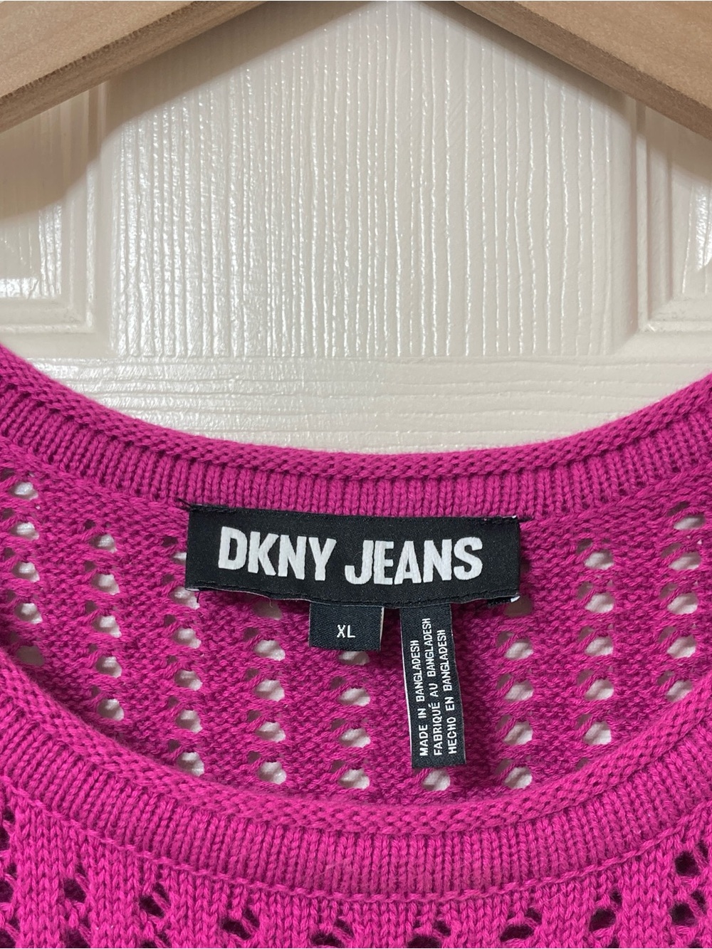 DKNY Women's Pink Open Knit Crochet Sleeveless Sweater Top XL Retro Y2K Pop Punk - Picture 2 of 4